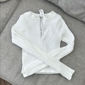 Zara White Ribbed Zip-Up Top